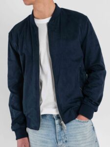 OVER-D Bomber regular eco-dainetto con elastico sui polsi e sul fondo OC1S2S6J04 Blu (4)