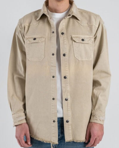 OVER-D Camicia comoda con tasche frontali, sfrangiato e piccole rotture OC1S2S6J08 Beige
