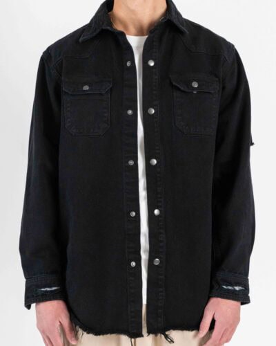 OVER-D Camicia comoda con tasche frontali, sfrangiato e piccole rotture OC1S2S6J08 Nero