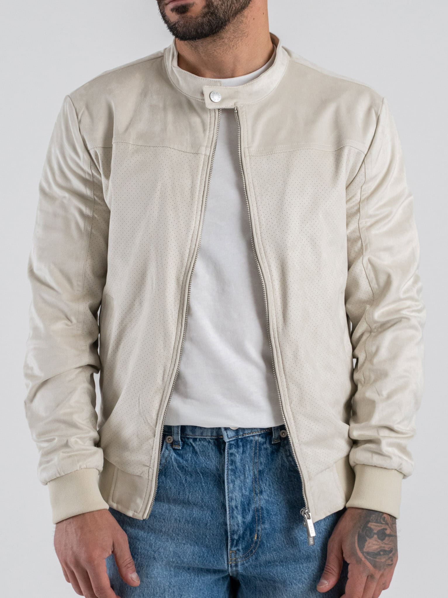 OVER-D Giubbino regular biker in eco-dainetto OC1S2S5J07 Crema