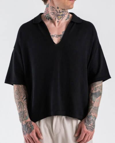 OVER-D Polo boxy fit over con scollo a V E1S2S6M42 Nero
