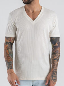 OVER-D T-shirt comoda a costine con collo a V OEAS2S6T48 (1)