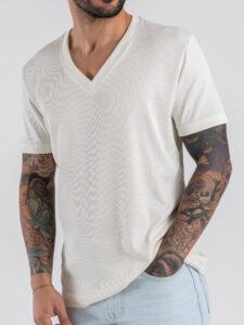OVER-D T-shirt comoda a costine con collo a V OEAS2S6T48 (3)