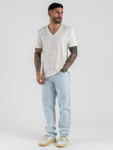 OVER-D T-shirt comoda a costine con collo a V OEAS2S6T48 (4)