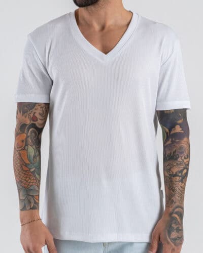 OVER-D T-shirt comoda a costine con collo a V OEAS2S6T48 Panna