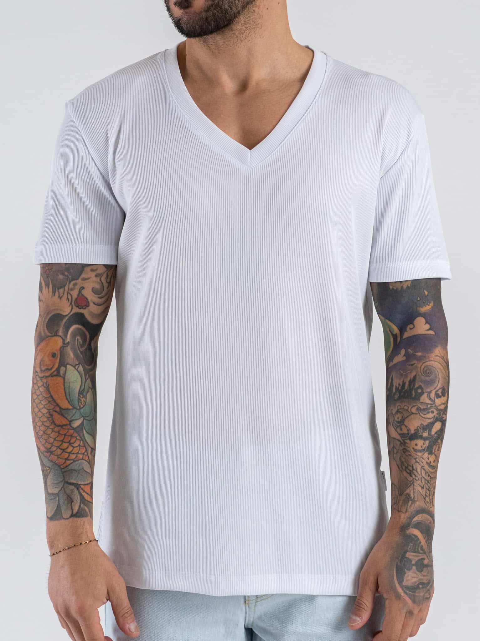 OVER-D T-shirt comoda a costine con collo a V OEAS2S6T48 Panna