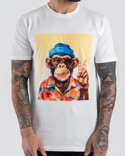 OVER-D T-shirt regular con stampa scimmia sul davanti OE1S2S6T67 Bianco
