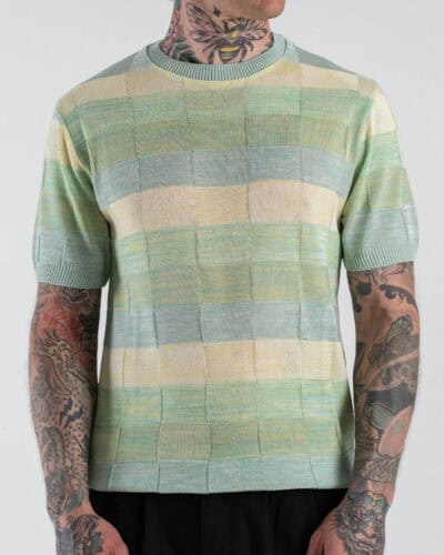 OVER-D T-shirt regular in maglia bicolore OE1S2S6M46 Verde Acqua
