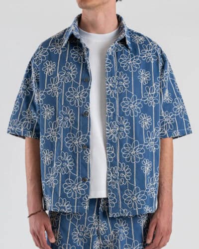 PXP Camicia da coordinato box fit con fiori ricamati 2693110 Azzurro