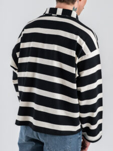 Polo over croppata in cotone a righe con manica lunga RGP1 Nero (5)