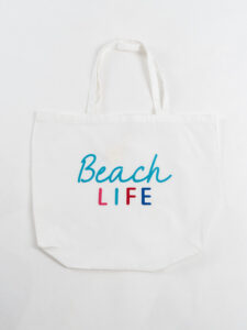 SUPERCULTURE Borsa mare in tela con ricamo BEACH LIFE MAXI BAG-01 Bianco (1)