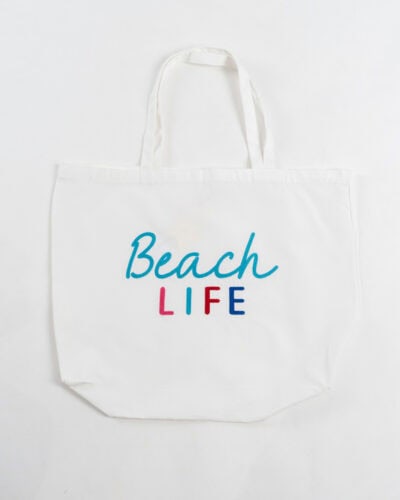 SUPERCULTURE Borsa mare in tela con ricamo BEACH LIFE MAXI BAG-01 Bianco