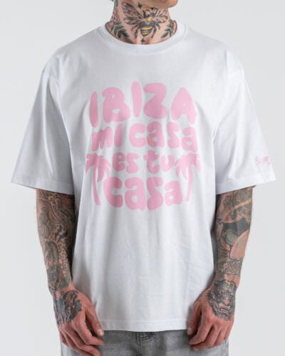 SUPERCULTURE T-shirt boxy in cotone con stampa "MI CASA ES TU CASA" A1949 Bianca