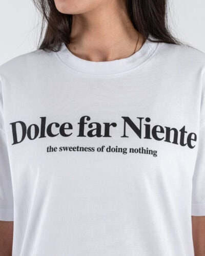 SUPERCULTURE T-shirt over da donna con stampa "DOLCE FAR NIENTE" AW2083 Bianca
