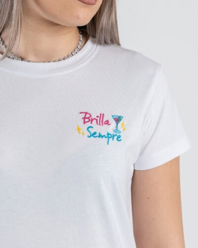 SUPERCULTURE T-shirt regular da donna con ricamo "BRILLA SEMPRE" AW2041 Bianca