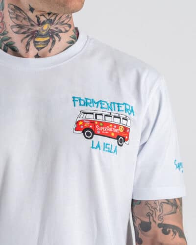 SUPERCULTURE T-shirt regular in cotone con ricamo e stampa lato cuore "FORMENTERA LA ISLA" A1827 Bianca