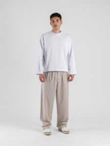 T-shirt over croppata in cotone con manica lunga SATURNO Bianca (1)