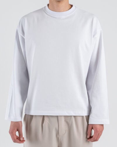 T-shirt over croppata in cotone con manica lunga SATURNO Bianca