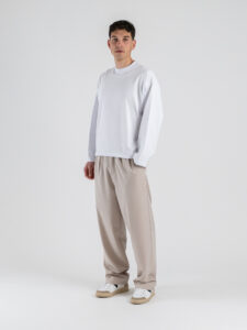 T-shirt over croppata in cotone con manica lunga SATURNO Bianca (5)