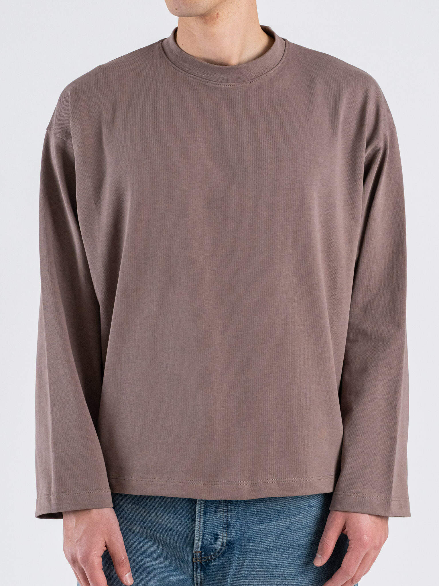 T-shirt over croppata in cotone con manica lunga SATURNO Tortora