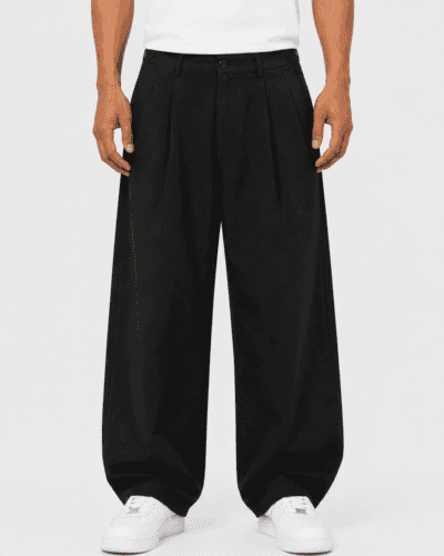 TELAMIRA Pantalone baggy fit in misto lino con pences CTP06078 Nero