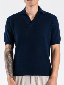 TELAMIRA Polo regular a mezza manica in tessuto lavorato con scollo a V RTM06087 Blu (3)