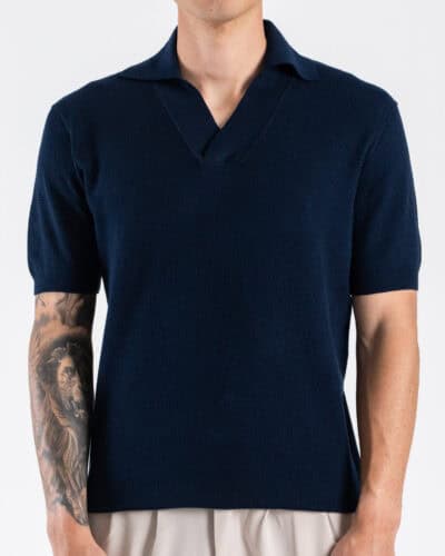 TELAMIRA Polo regular a mezza manica in tessuto lavorato con scollo a V RTM06087 Blu