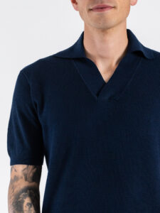 TELAMIRA Polo regular a mezza manica in tessuto lavorato con scollo a V RTM06087 Blu (4)