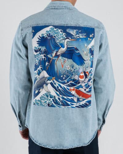 V2 Sahariana regular in jeans con patch japan sulla schiena SAHJAP Azzurro