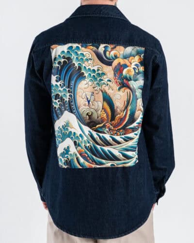 V2 Sahariana regular in jeans con patch japan sulla schiena SAHJAP Blu