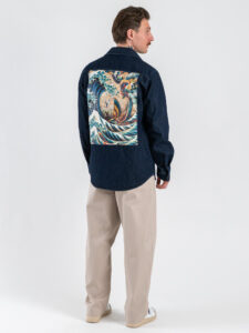 V2 Sahariana regular in jeans con patch japan sulla schiena SAHJAP Blu (8)