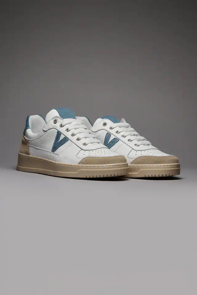 V2 Sneakers in pelle bianca con V a contrasto e tallone in camoscio beige SUCOLJE Bianco/Jeans