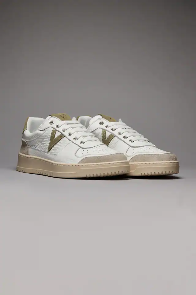 V2 Sneakers in pelle bianca con V a contrasto e tallone in camoscio beige SUCOLPE Bianco Verde Pesto