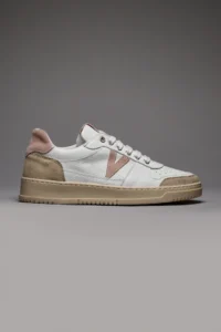 V2 Sneakers in pelle bianca con V a contrasto e tallone in camoscio beige SUCOLRO Bianco Rosa