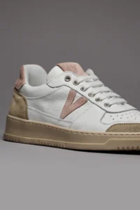 V2 Sneakers in pelle bianca con V a contrasto e tallone in camoscio beige SUCOLRO Bianco Rosa 3