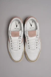 V2 Sneakers in pelle bianca con V a contrasto e tallone in camoscio beige SUCOLRO Bianco Rosa 4