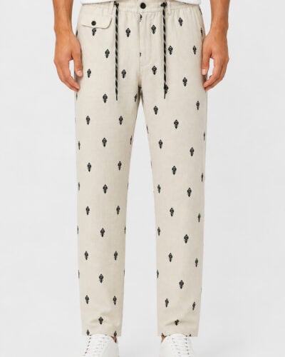 BERNA Pantalaccio regular in lino con ricami 261402 Naturale