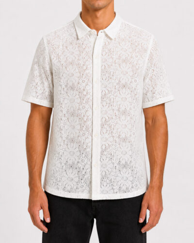 GIANNI LUPO Camicia regular in maglia a mezza manica traforata GL6014OD White