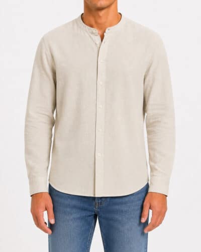 OVER-D Camicia in misto lino con collo coreana OC1S2S6C25 Beige