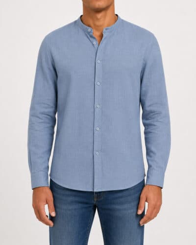 OVER-D Camicia in misto lino con collo coreana OC1S2S6C25 Aviazione