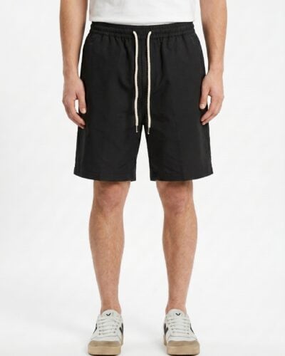 BERNA Bermuda regular in misto lino con coulisse e cordino in vita 261225 Nero