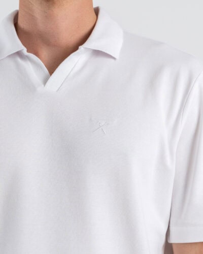 BERNA Polo regular in piquet a mezza manica con scollo a V 261045 White