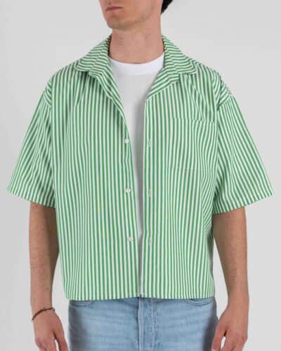 Camicia boxy fit a righe con taschino C80 Bianca/Verde