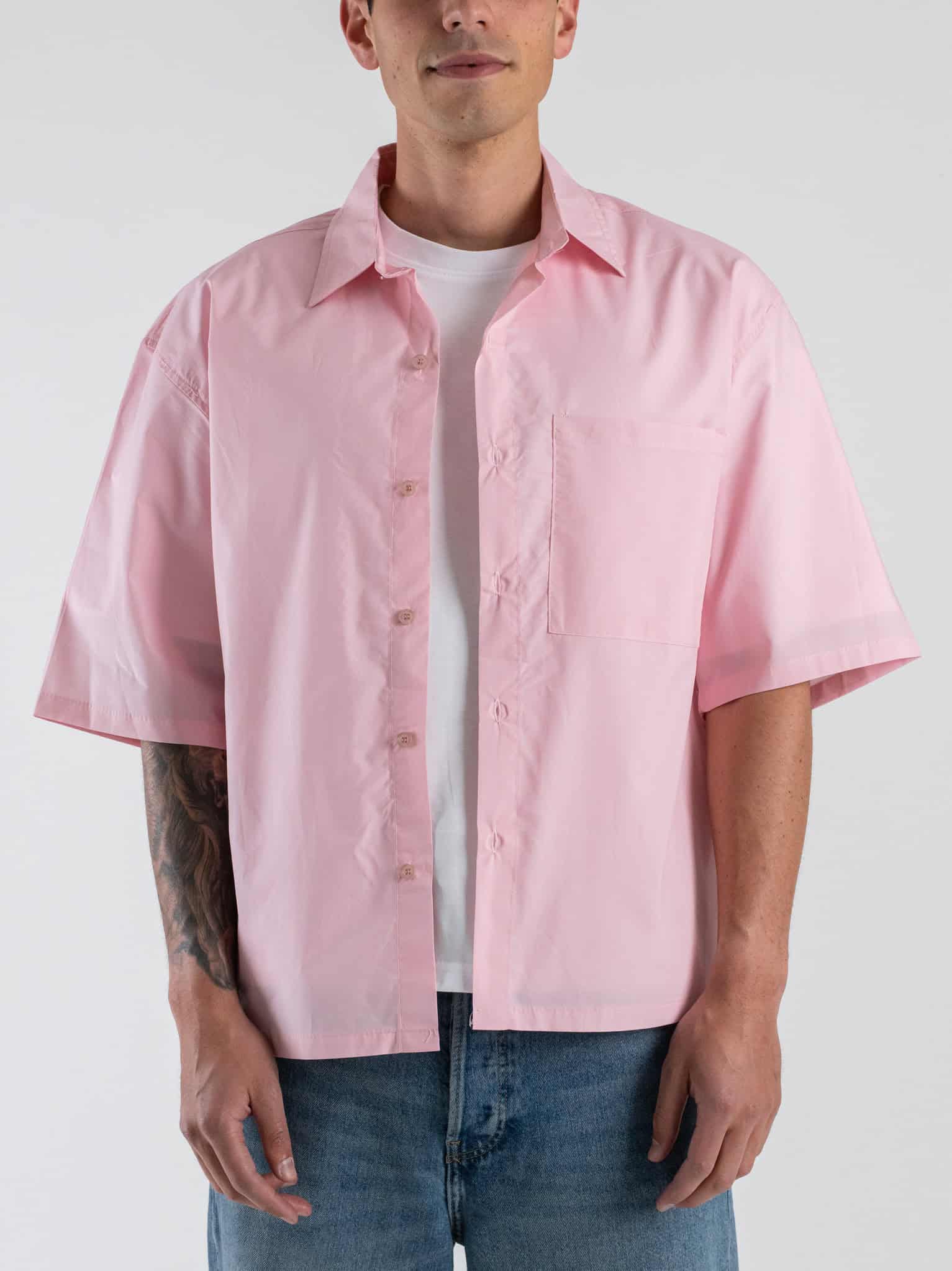 Camicia boxy fit in cotone a mezza manica con taschino 7813 Pink