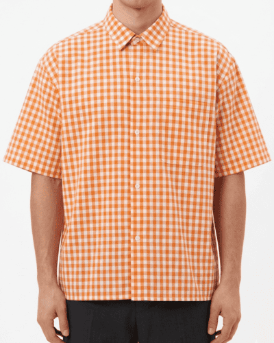 Camicia boxy fit in fantasia a quadri con taschino C82 Arancio/Bianco