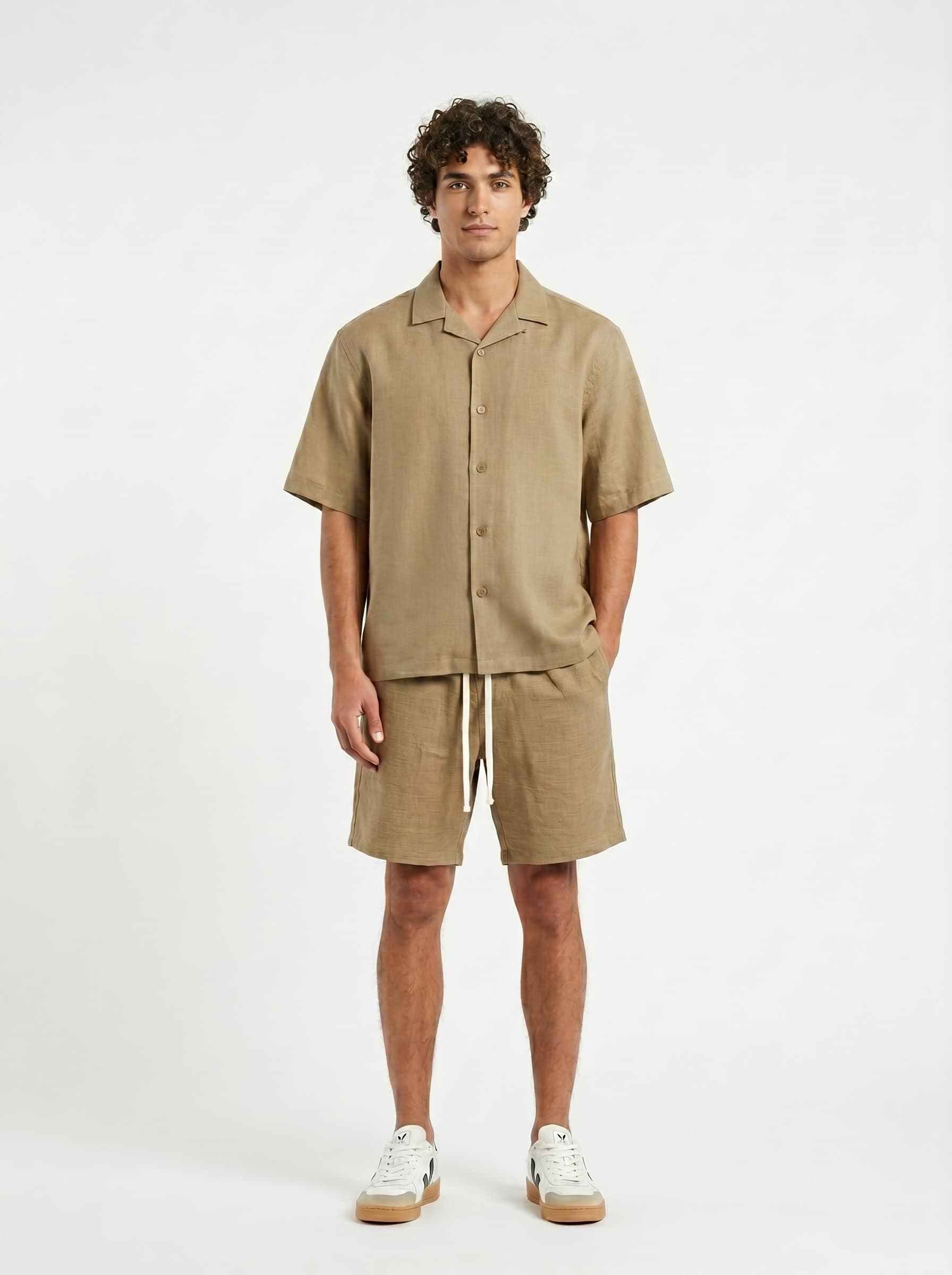 Coordinato boxy fit con camicia m/m + bermuda con coulisse in vita 815241 Khaki