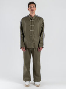 Coordinato over con Camicia stile adidas + Pantalone loose con coulisse MANDARIN Verde (1)