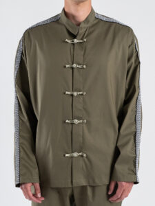 Coordinato over con Camicia stile adidas + Pantalone loose con coulisse MANDARIN Verde (2)