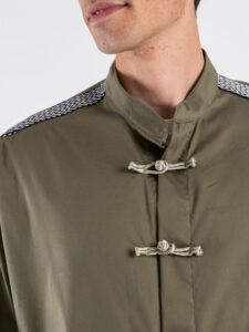 Coordinato over con Camicia stile adidas + Pantalone loose con coulisse MANDARIN Verde (3)