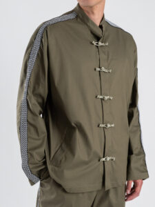 Coordinato over con Camicia stile adidas + Pantalone loose con coulisse MANDARIN Verde (4)